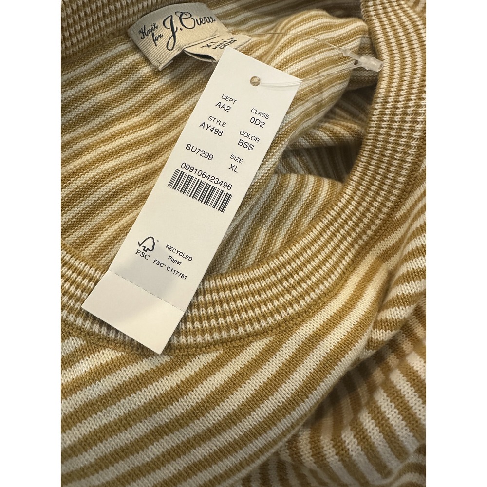 NEW J. Crew Knit Cotton Split-Hem Sweater Stripe Golden Brown & Cream Men's XL - Picture 5 of 8